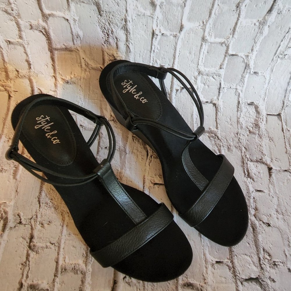 NEW Style & CO Mulan Black Pebble Wedge Sandals Sz 8.5